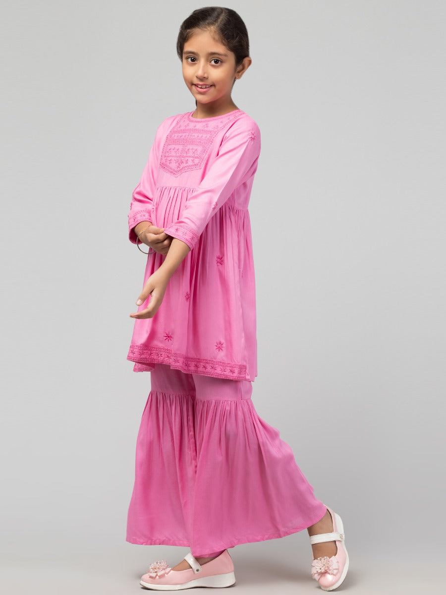 Two Pieces Sharara Set- Embroidered Top With Sharara