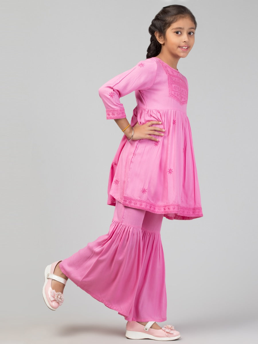 Two Pieces Sharara Set- Embroidered Top With Sharara