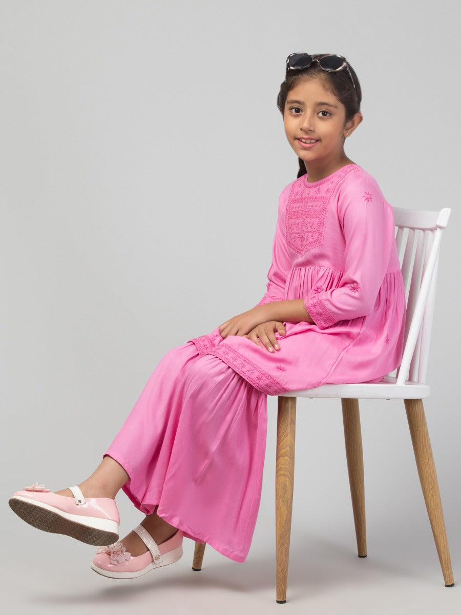 Two Pieces Sharara Set- Embroidered Top With Sharara