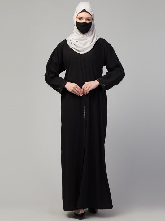 Front Open Abaya In Crushed Fabric With Stone Work