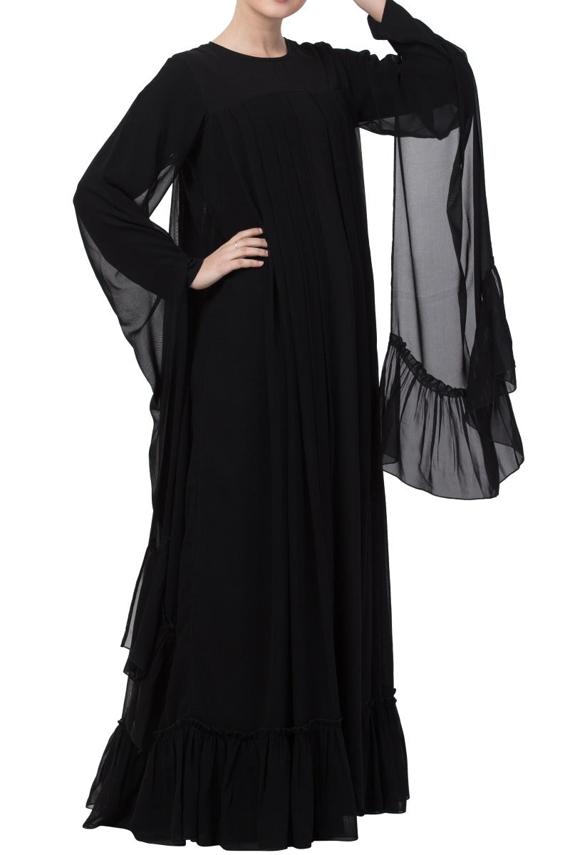 Mushkiya-Designer Long Dress in Dual Layer-Non Abaya