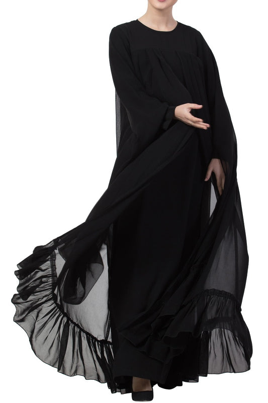 Mushkiya-Designer Long Dress in Dual Layer-Non Abaya