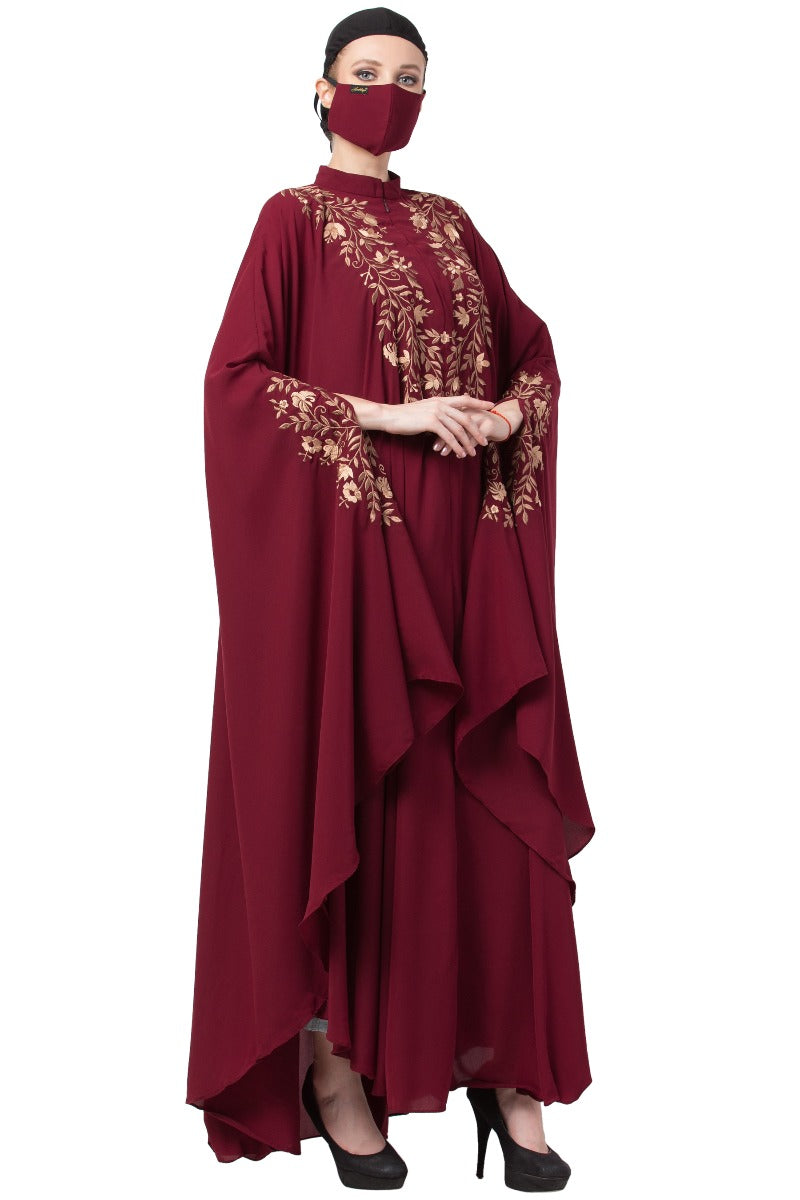 Mushkiya-Itani Kaftan With Chikan Embroidery-Not An Abaya