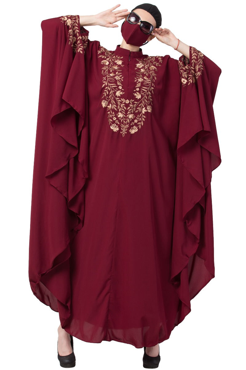 Mushkiya-Itani Kaftan With Chikan Embroidery-Not An Abaya