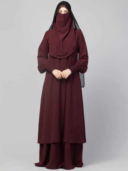 Four Pieces Set- Dual Abaya Set With Stole & Mouth Piece.