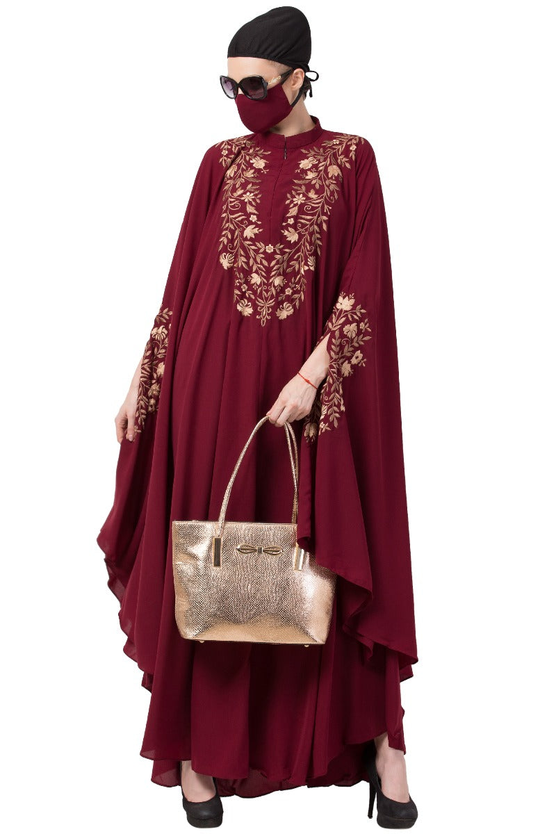 Mushkiya-Itani Kaftan With Chikan Embroidery-Not An Abaya