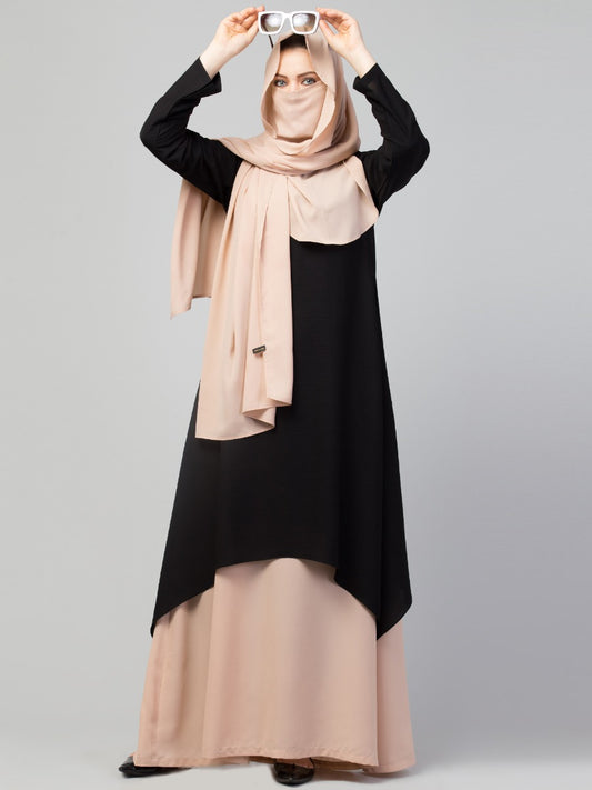 Three Piece Set- Dual Layered Designer Abaya With Hijab & Mouth Piece.