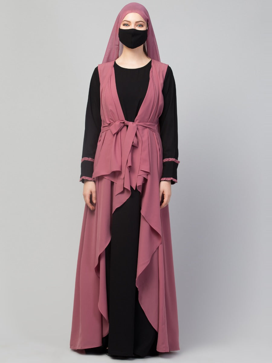 Three Pieces Set- Abaya With Shrug & Hijab