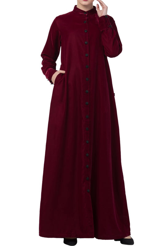 Mushkiya- Front Open-Velvet Abaya Dress