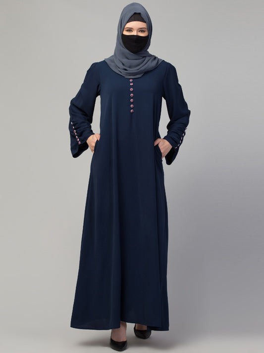 Simple Yet Stylish Abaya In Premium  Stretchable Kashibo Fabric With Fabric Buttons