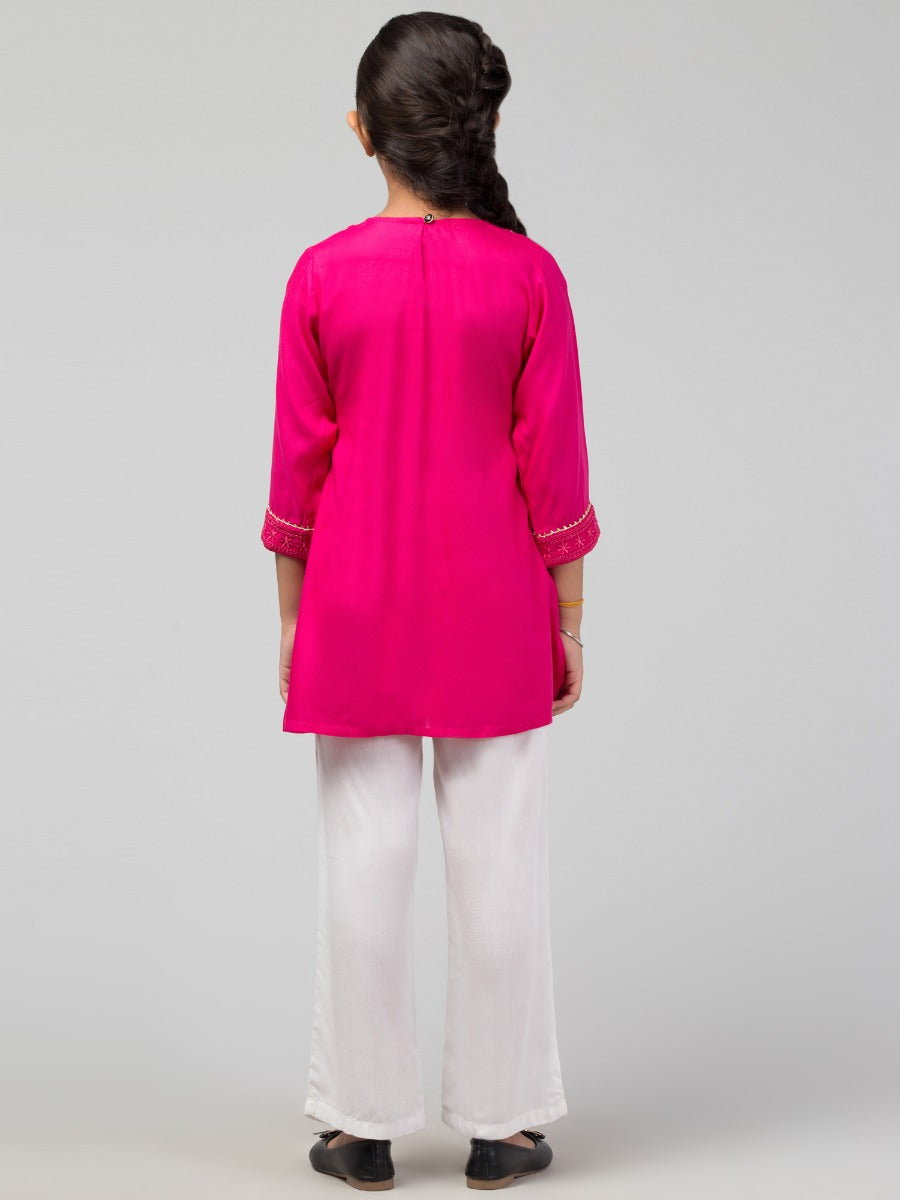Embroidered Long Top For Girls In Rayon Fabric