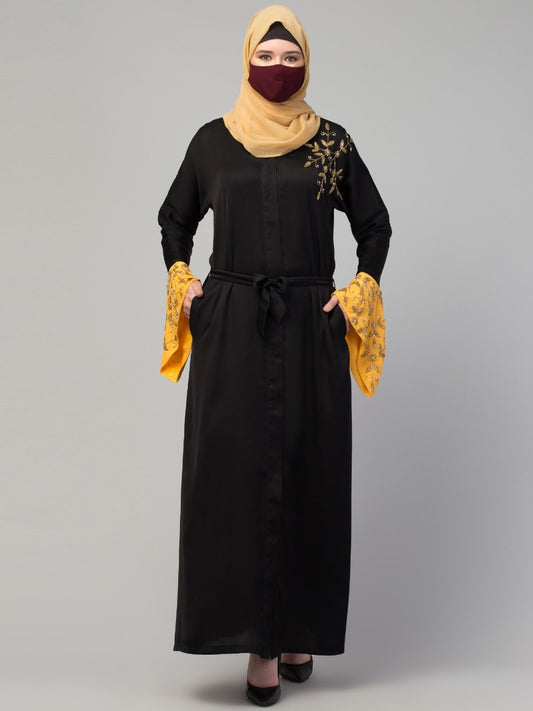 Evening Abaya Like Dress With Embellished Designer Sleeves