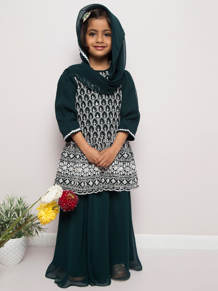 Chikankari Long Top With Skirt and Dupatta- 3 Pcs Set