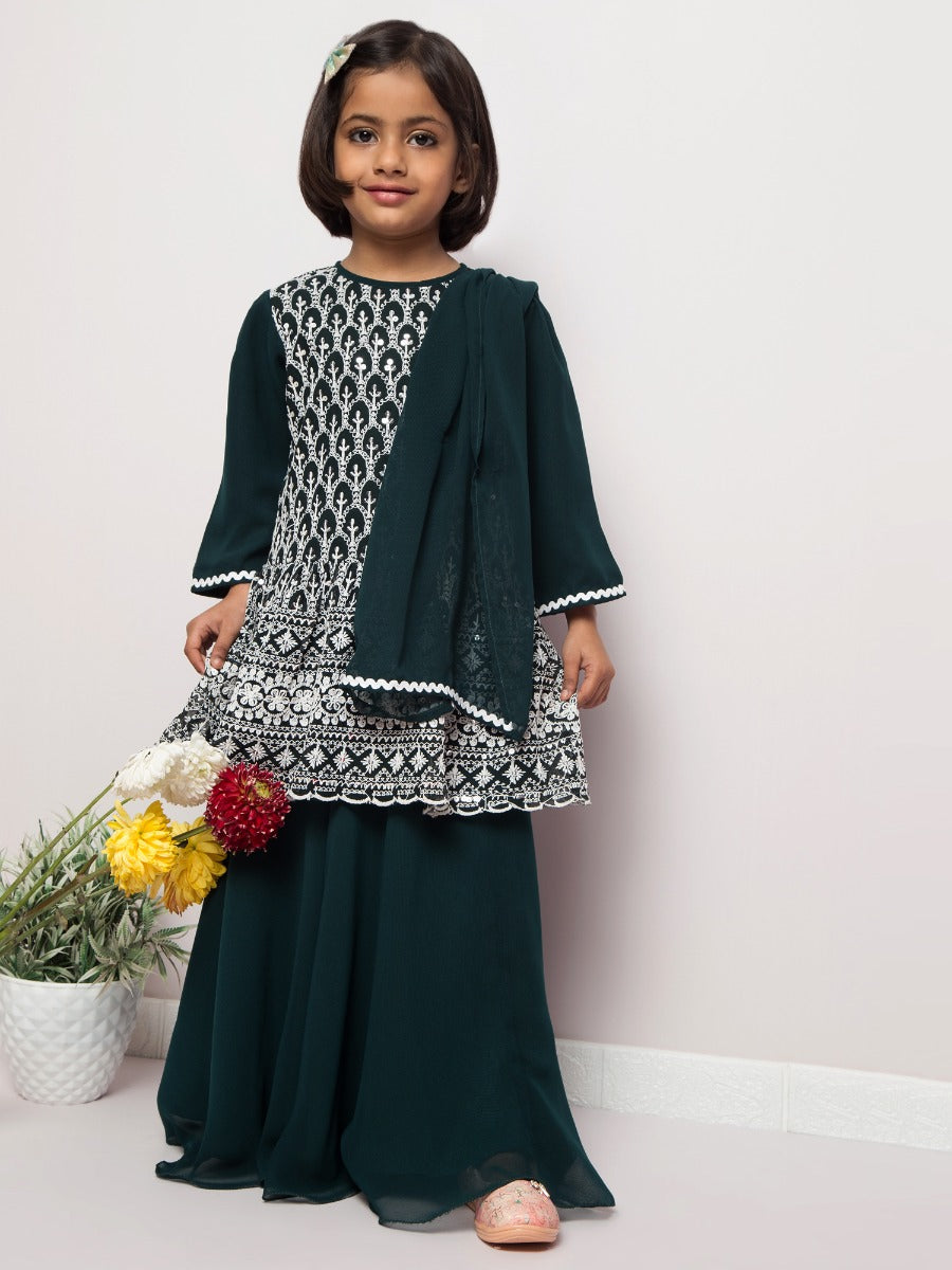 Chikankari Long Top With Skirt and Dupatta- 3 Pcs Set