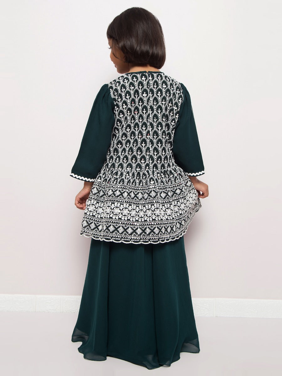 Chikankari Long Top With Skirt and Dupatta- 3 Pcs Set