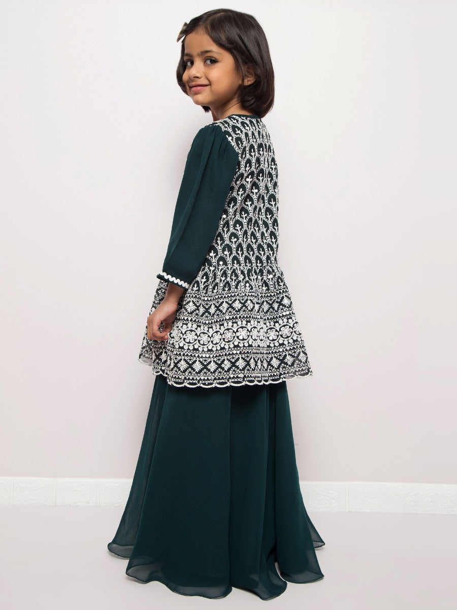 Chikankari Long Top With Skirt and Dupatta- 3 Pcs Set