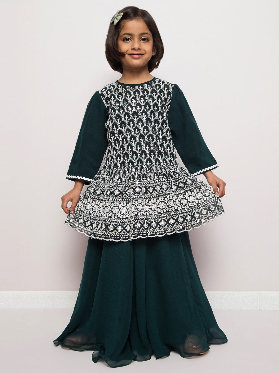 Chikankari Long Top With Skirt and Dupatta- 3 Pcs Set