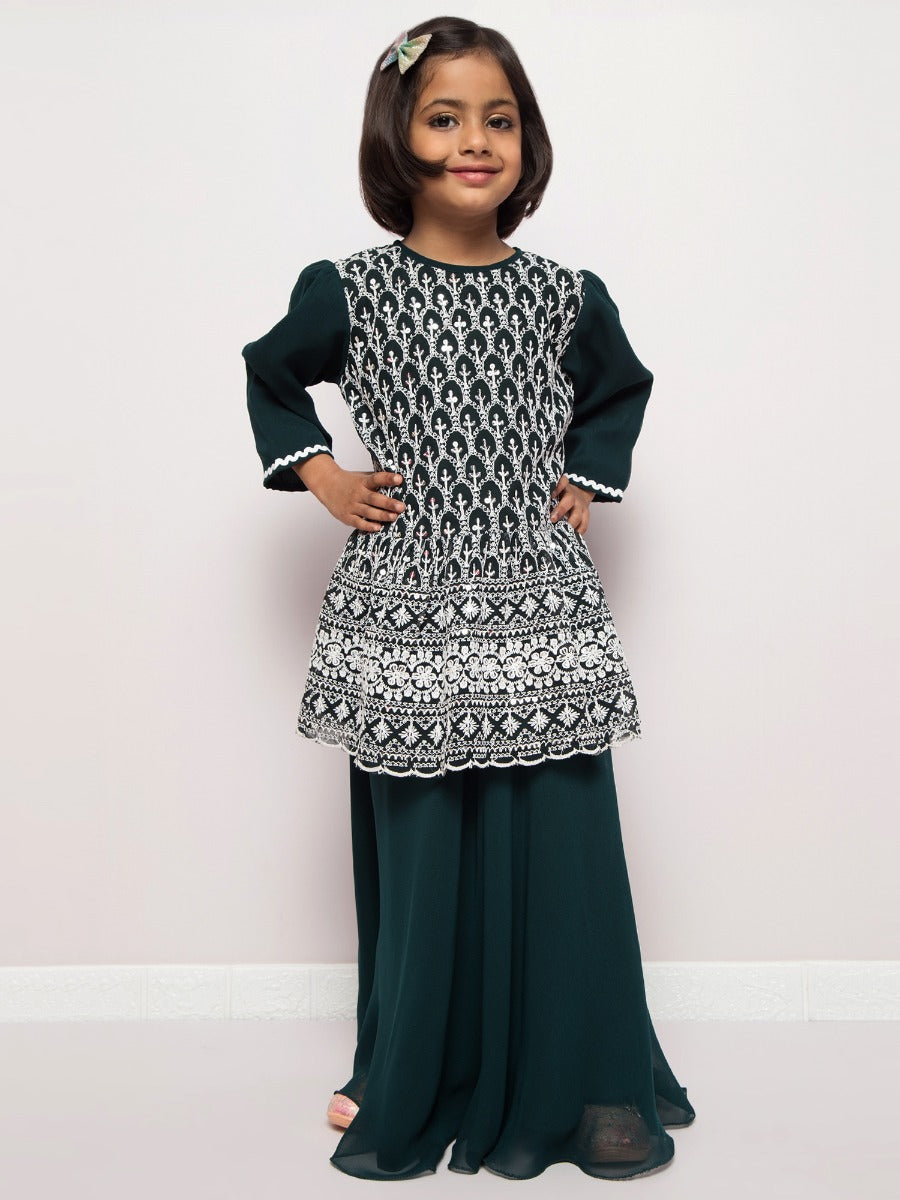 Chikankari Long Top With Skirt and Dupatta- 3 Pcs Set