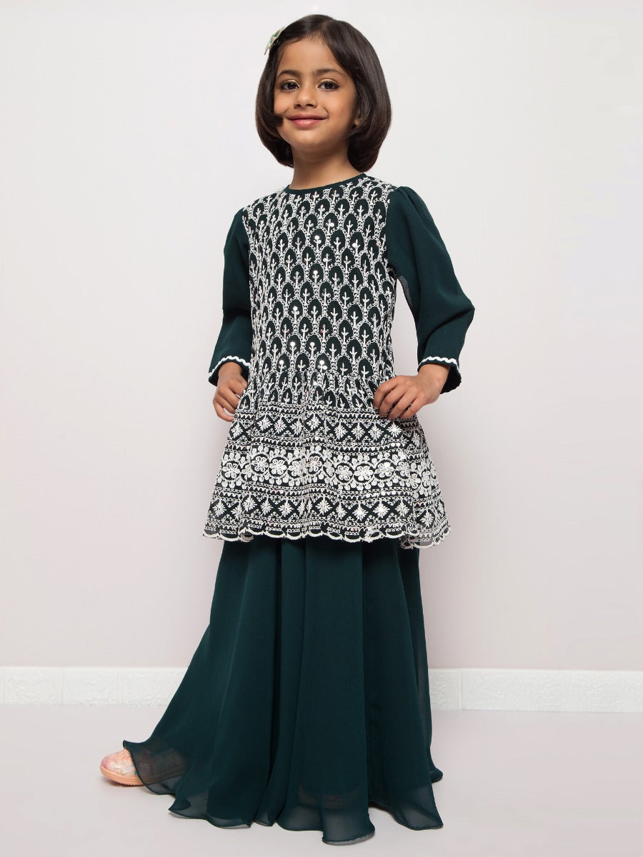 Chikankari Long Top With Skirt and Dupatta- 3 Pcs Set