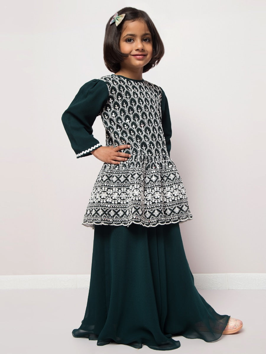 Chikankari Long Top With Skirt and Dupatta- 3 Pcs Set