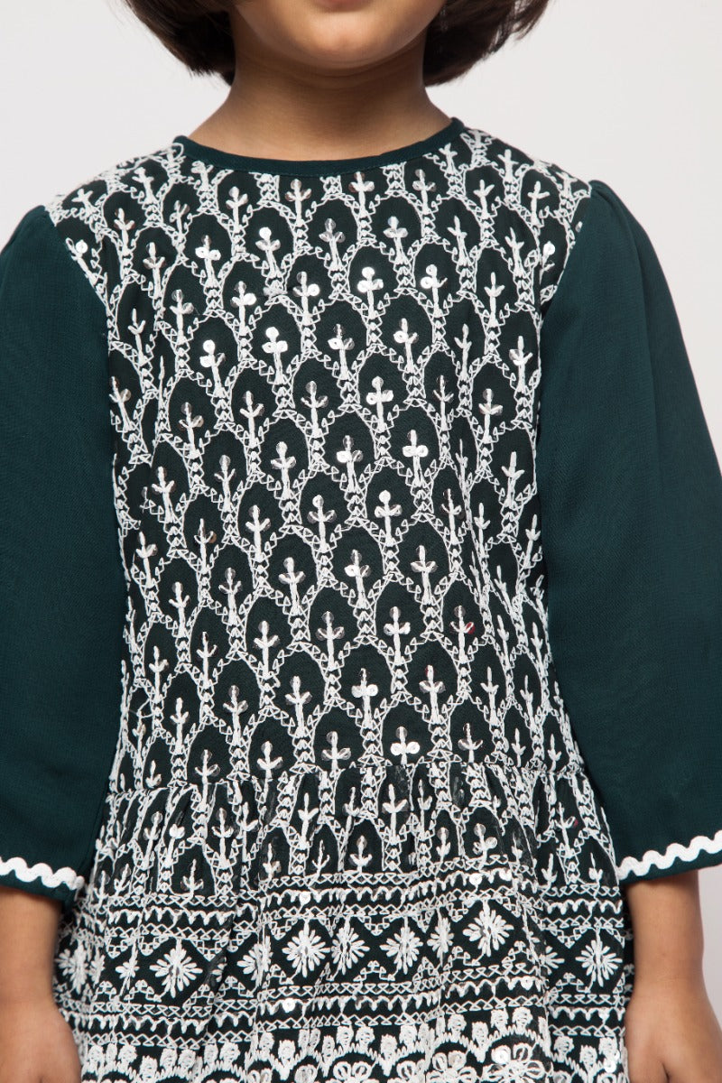 Chikankari Long Top With Skirt and Dupatta- 3 Pcs Set