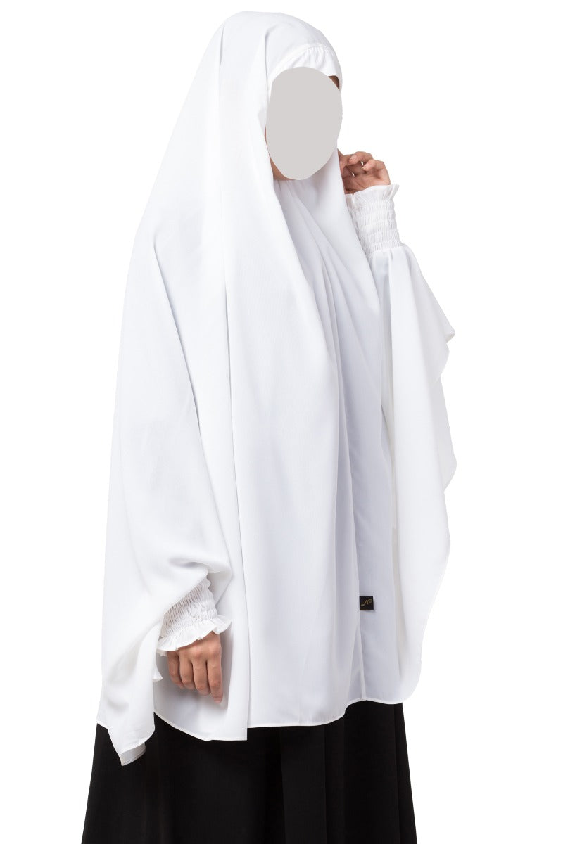 White Khimar-Prayer Hijab With Sleeves