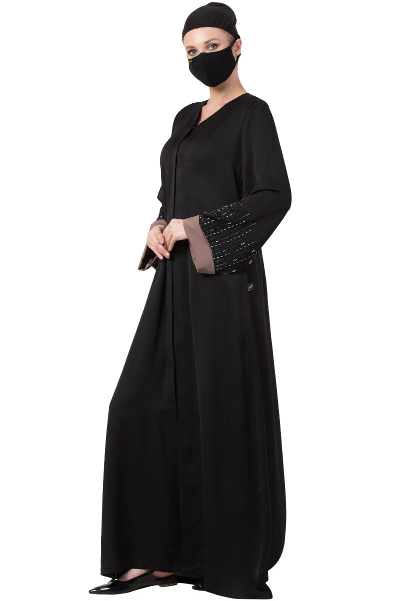 Mushkiya-Front Open Dress With Hand Work Embellishments On Sleeves-Not An Abaya