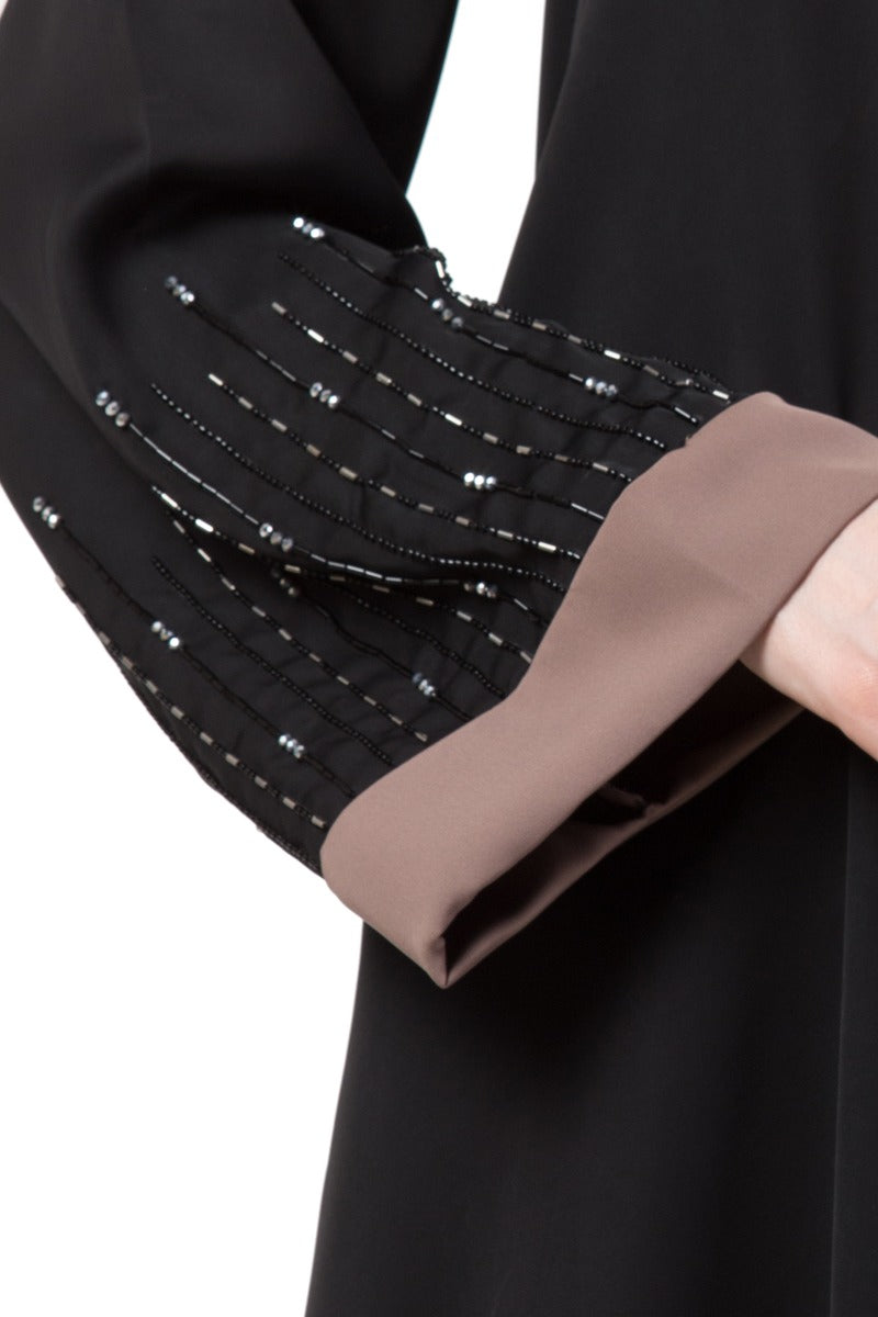 Mushkiya-Front Open Dress With Hand Work Embellishments On Sleeves-Not An Abaya
