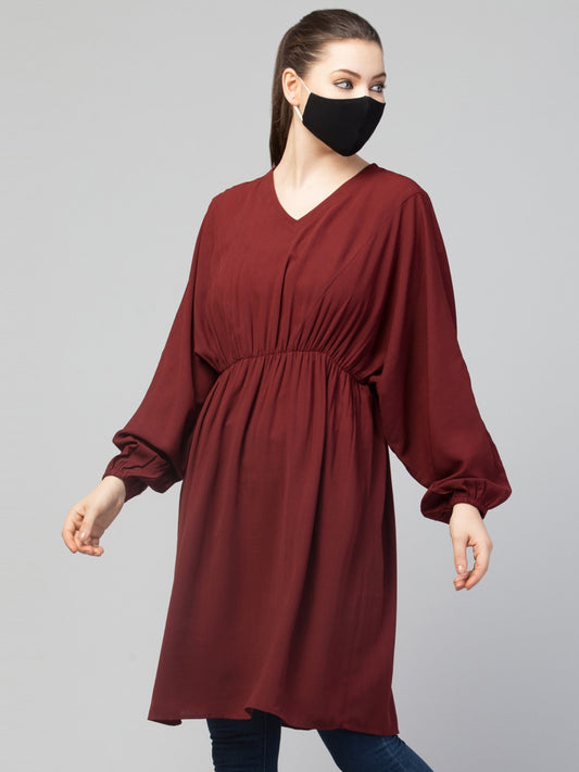 Short Tunic With Elasticated Waistline and Sleeves