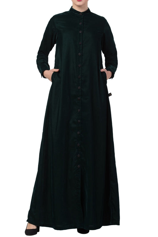 Mushkiya- Front Open-Velvet Abaya Dress