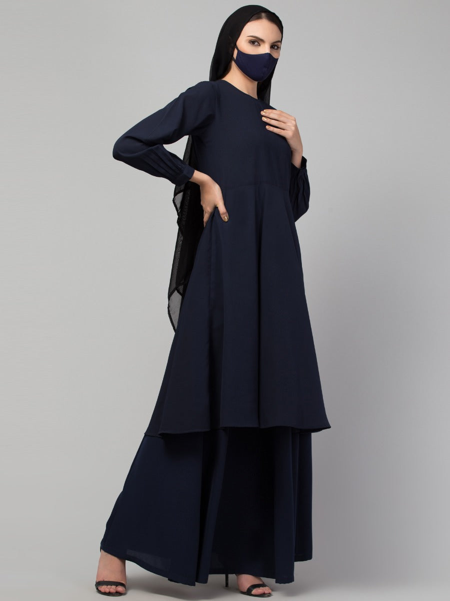 Modest Co-ord Set: Loose-Fit Long Top with Elasticated Sleeves and Flared Skirt, Ideal for Students and Working Women