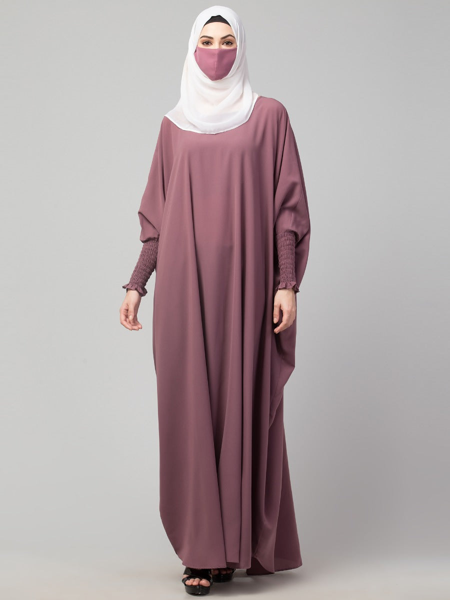 Free Size- Simple Kaftan With Smocky Sleeves