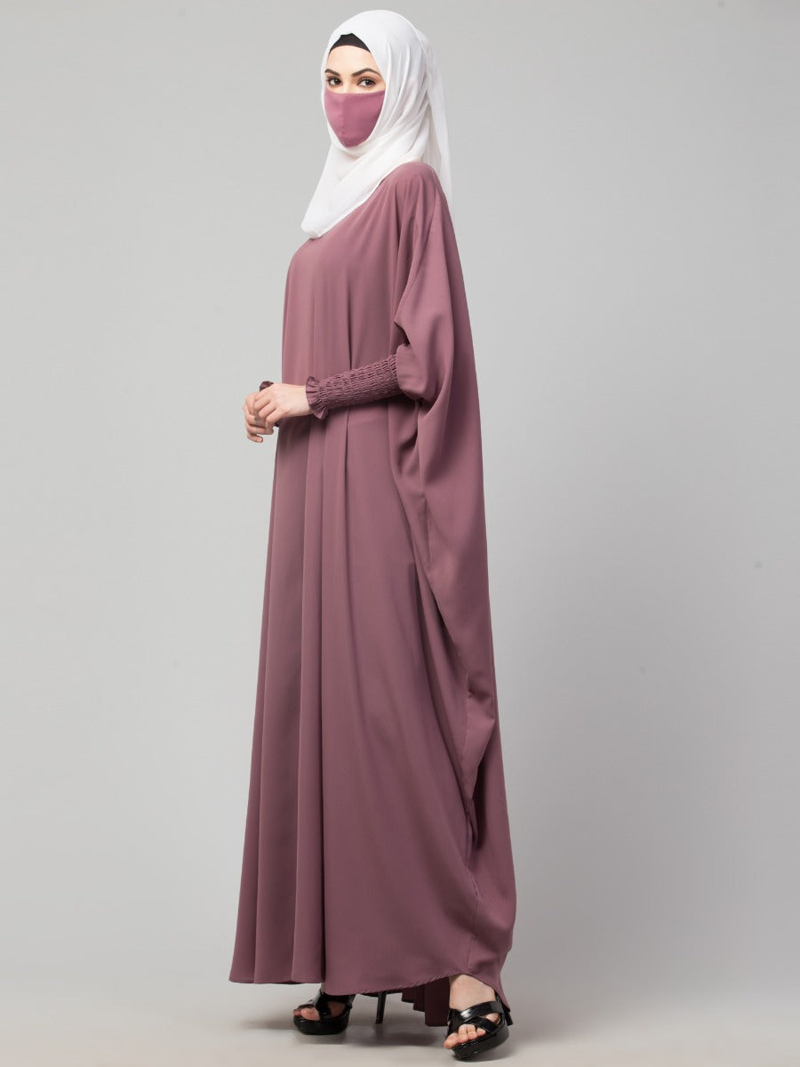 Free Size- Simple Kaftan With Smocky Sleeves
