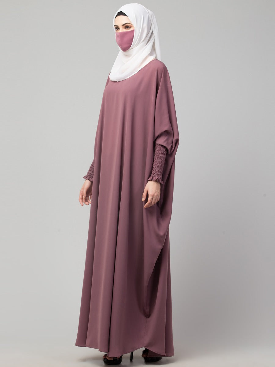 Free Size- Simple Kaftan With Smocky Sleeves