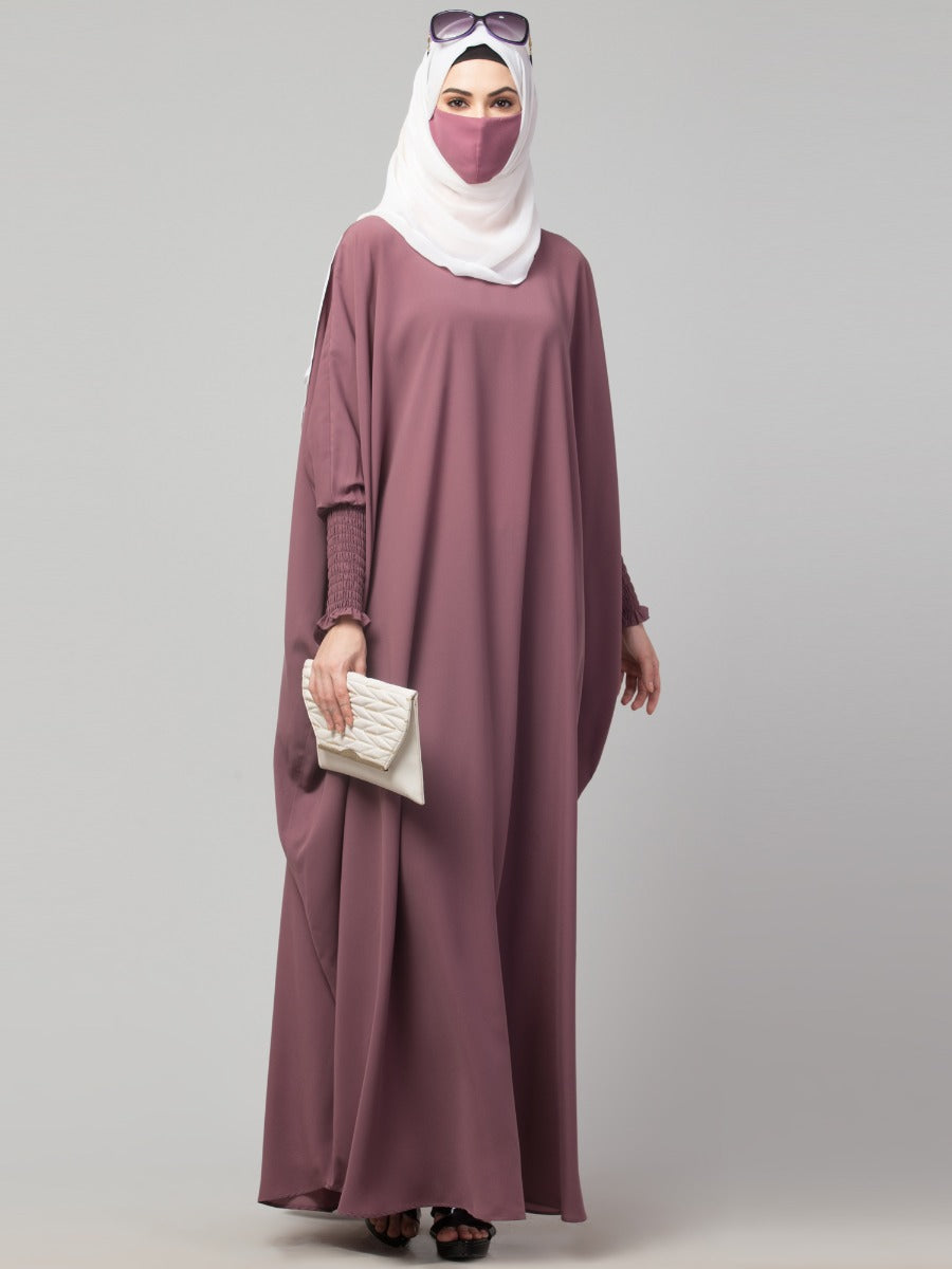 Free Size- Simple Kaftan With Smocky Sleeves