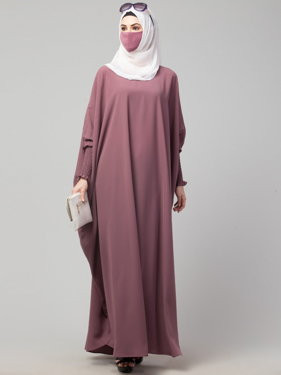 Free Size- Simple Kaftan With Smocky Sleeves