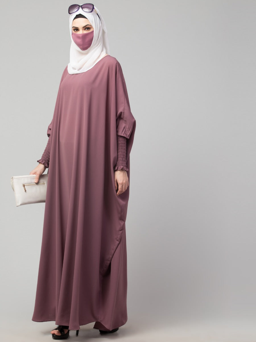 Free Size- Simple Kaftan With Smocky Sleeves