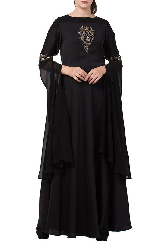 Mushkiya-Elegant Dress with hand work on yoke and sleeves-Not An Abaya