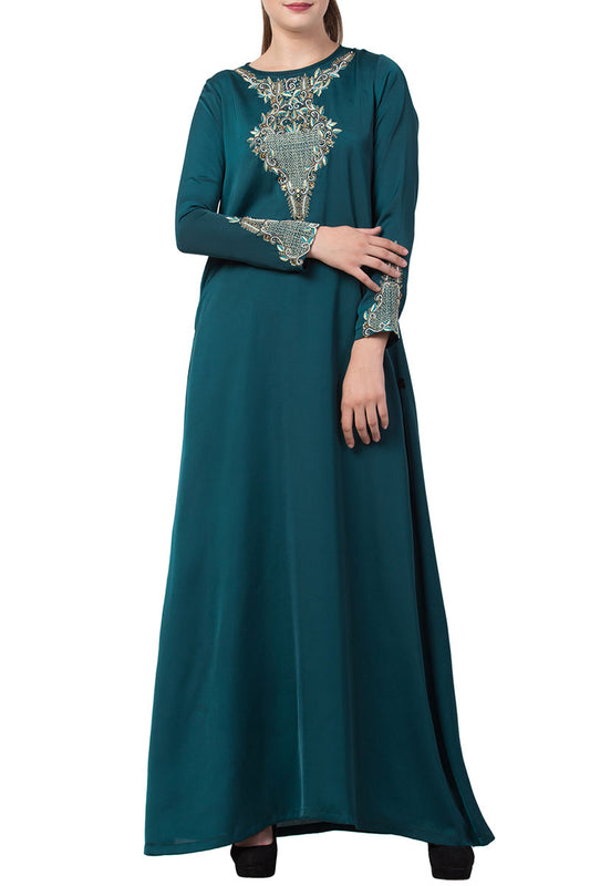 Mushkiya-Designer Dress With hand Work on yoke and sleeves-Comes with a matching stole-Not An Abaya