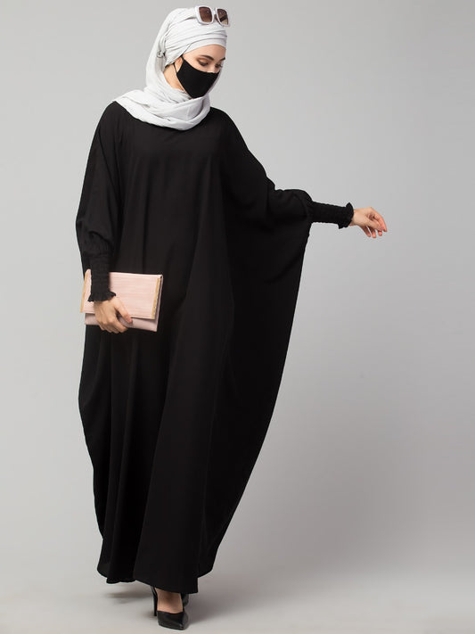 Free Size- Simple Kaftan With Smocky Sleeves