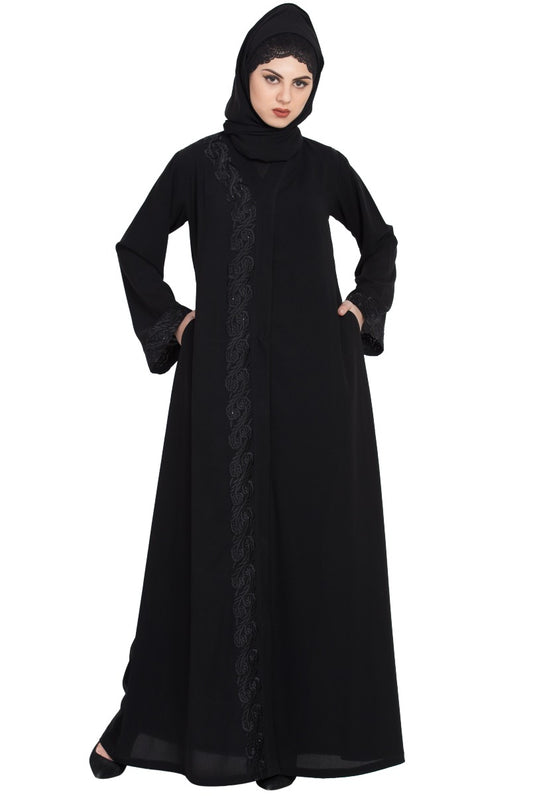 Front Open Abaya With Embroidery-With Hijab