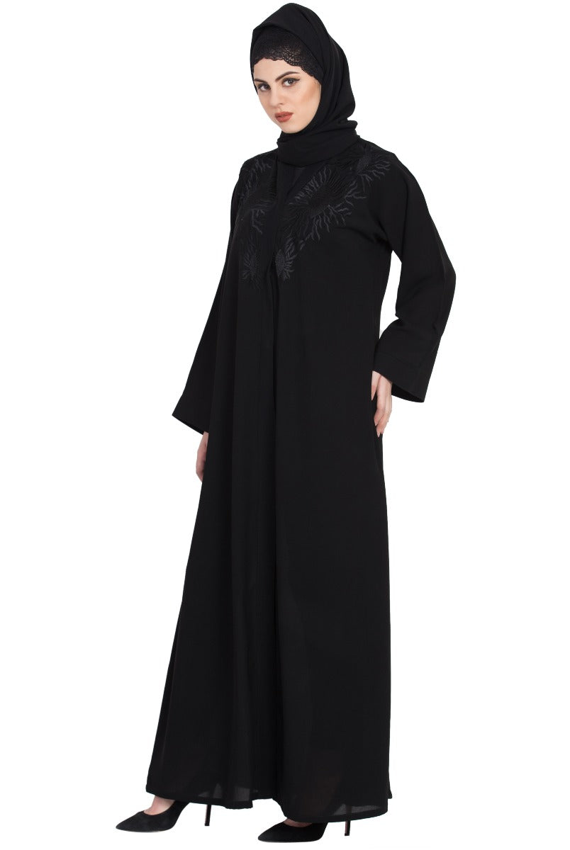 Front Open Abaya With Embroidery-With Hijab