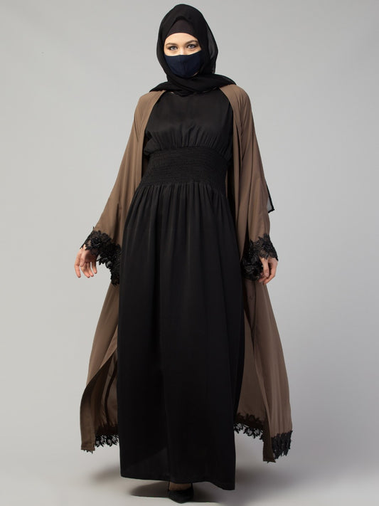 Open Abaya With Embellished Lacework
