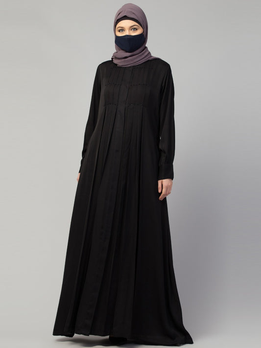 Front Open Abaya With Bead work and Pleats