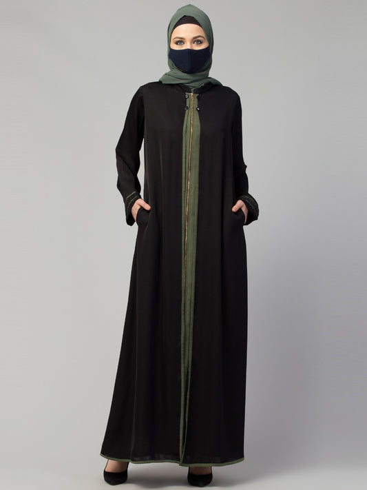 Front Open Abaya In Dual Color With Long Zipper
