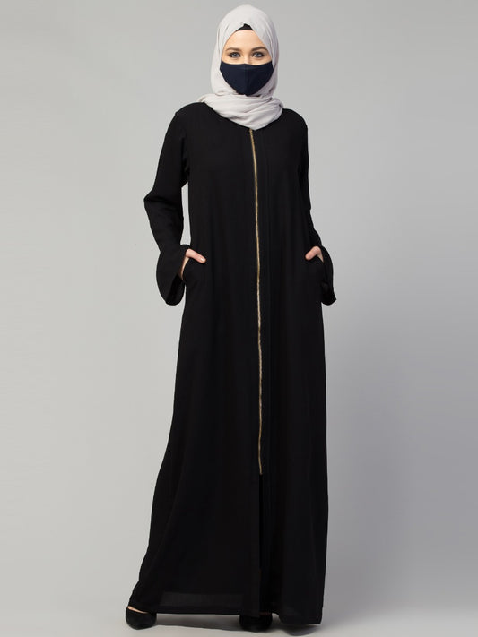 Basic Front Open Abaya In CYE Crush fabric Fabric With Long Zipper