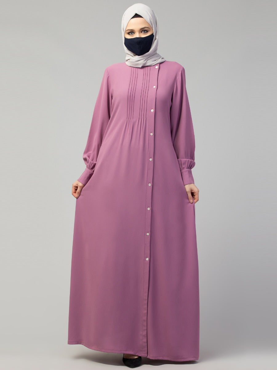 Abaya With Pleats and Side Opening In Stretchable Fabric