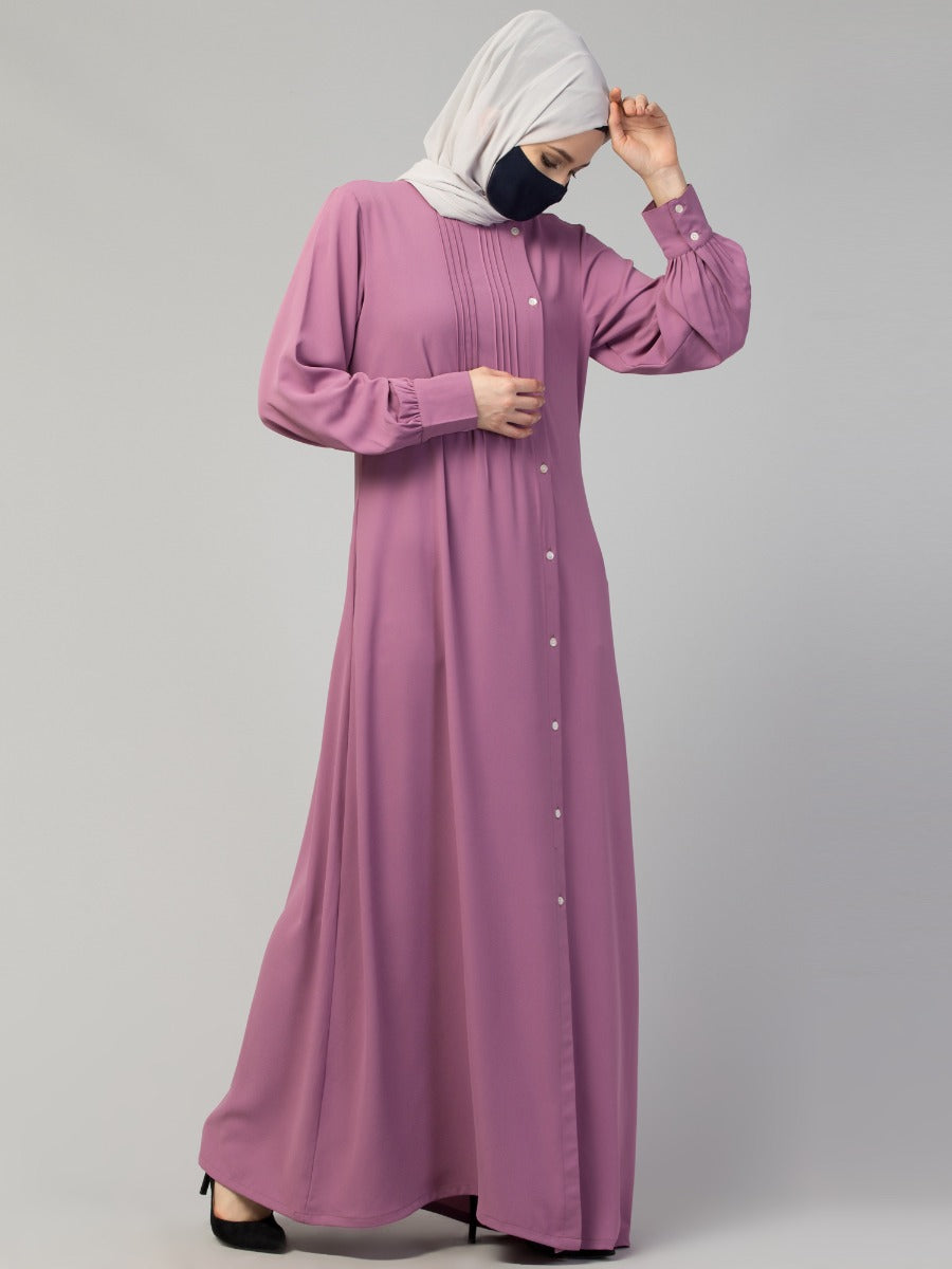 Abaya With Pleats and Side Opening In Stretchable Fabric