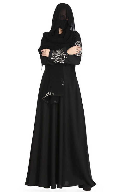 Mushkiya-Designer Dress In Abaya Fit With Embroidery.