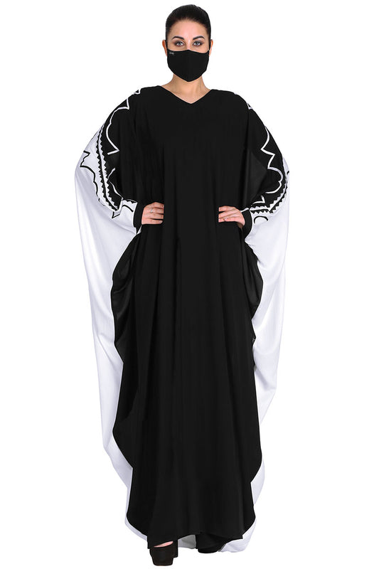 Mushkiya-Dual Color Kaftan With Matching Embroidery. Comes With A Matching Hijab.